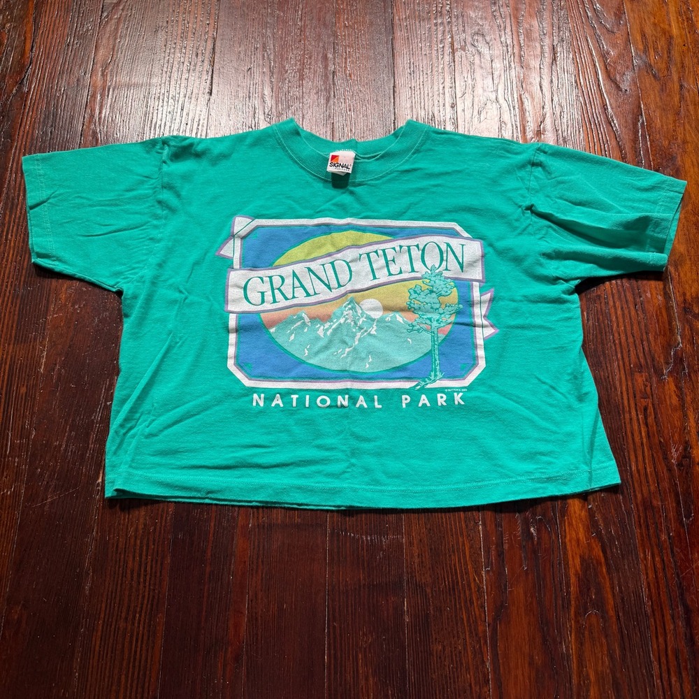 Vintage 80s Grand Teton National Park Shirt Mens L Teal Single Stitch Signal USA